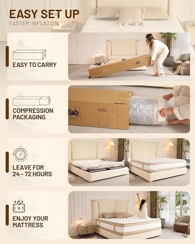 14Inch Queen Mattress, Premium Hybrid Pocket Springs & Cooling Gel Memory Foam, Medium Firm Support, Motion Isolation, Edge Support, CertiPUR-US Certified