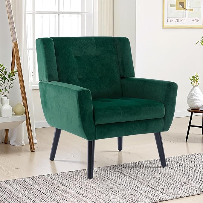 NicBex Modern Accent Chair for Living Room Upholstered Foam Filled Living Room Chairs with Metal Legs Velvet Cozy Lounge Armchair for Living Room Bedroom,Retro Green