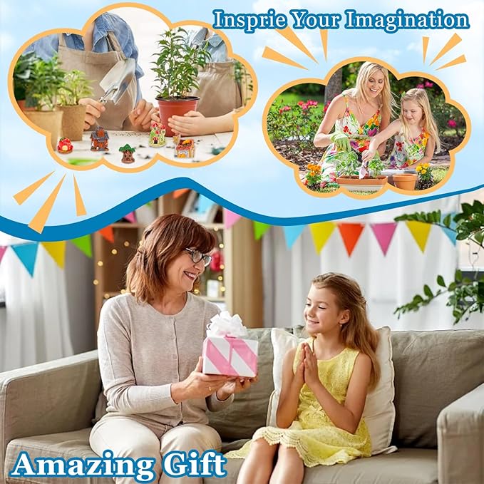 8 Piece Fairy Garden Accessories, Resin Tiny House for DIY Micro Landscapes, Miniature Figurines for Plant Pots, Mini Garden Outdoor Decor, Terrarium & Home Display