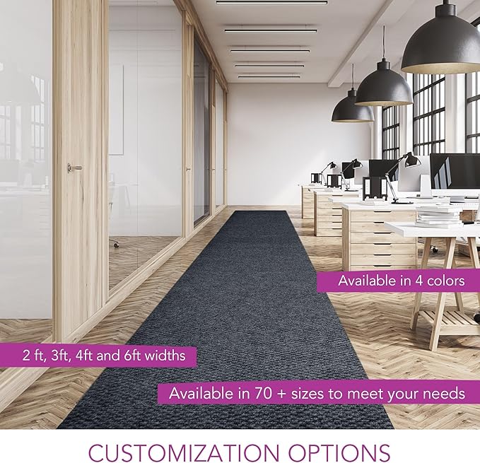 iCustomRug Spartan Weather Warrior Indoor/Outdoor Utility Berber Loop Carpet Runner with Non-Slip Thermoplastic Rubber Backing, 4ft X 58ft in Charcoal