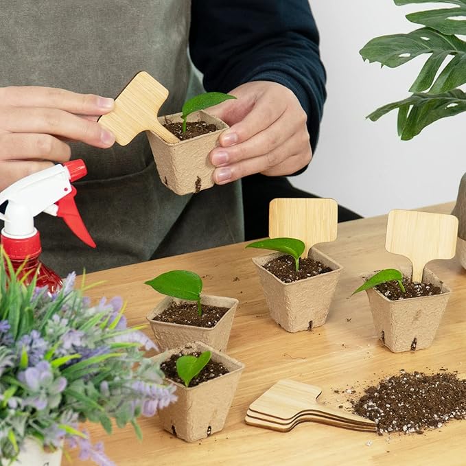 OBTANIM 75 Pack Bamboo T-Type Plant Labels with A Marker Pen, Garden Markers Sign Plant Tags for Seedling Potted Herbs Flowers Vegetables