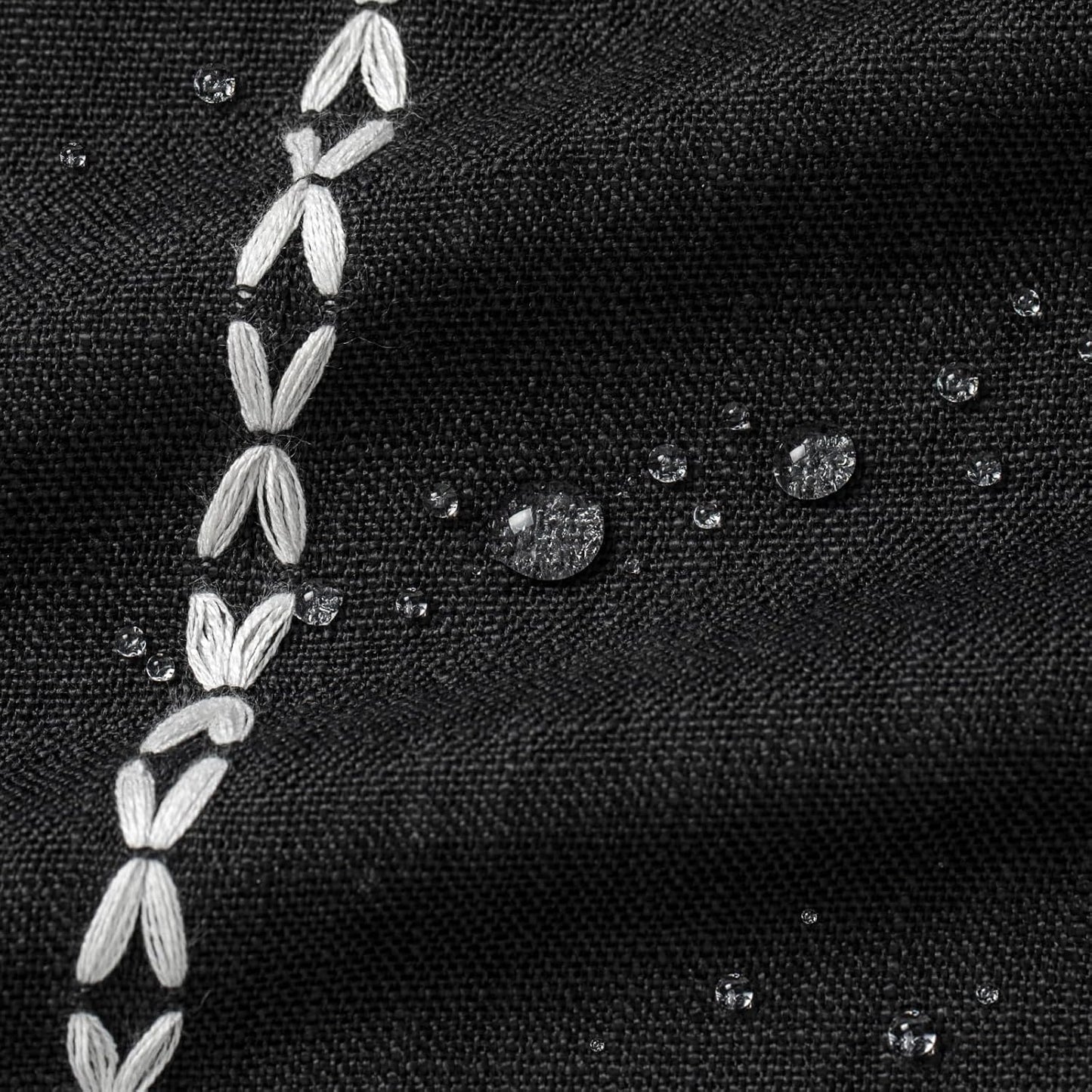 MitoVilla Black Boho Fabric Shower Curtain, Modern Farmhouse Polyester Linen Shower Curtains for Vintage Rustic Bathroom Decor, Country Tassel Thick Cloth Shower Curtain, 72 x 72