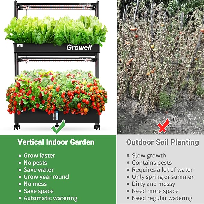 Large Hydroponics Growing System Kit, 60 Pods Vertical Hydroponic Garden with 2 Light Modes Grow Light, Auto Circulating Water System, 32L Indoor Gardening System for Herb Vegetable Fruit