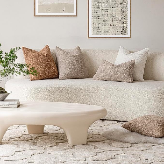 Foindtower Pack of 2, Decorative Textured Boucle Throw Pillow Covers Accent Solid Pillow Cases Cozy Soft Couch Cushion Case for Chair Sofa Bedroom Living Room Home Decor 22 x 22 Inch,Oatmeal