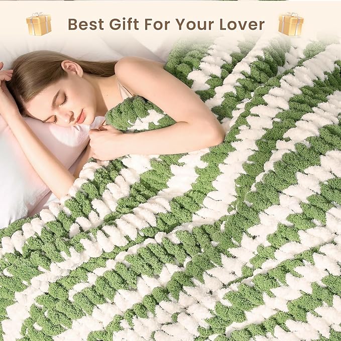 L'AGRATY Chunky Knit Blanket Throw: 60''x80'' Chenille Chunky Knitted Throw Blankets for Twin Bed Couch - Handmade Thick Cable Knit Blanket - Large Crochet Rope Blankets for Home Decor