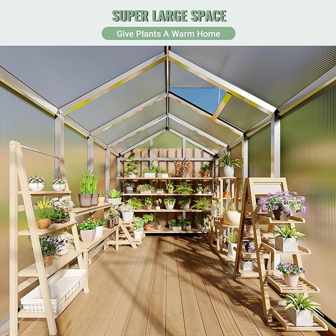6 x 8 FT Greenhouse, Greenhouses for Outside, Polycarbonate Greenhouse with Aluminum Frame, Lockable Door and Ajustable Roof Vent for Backyard, Green Houses for Outside Garden Backyard, Patio