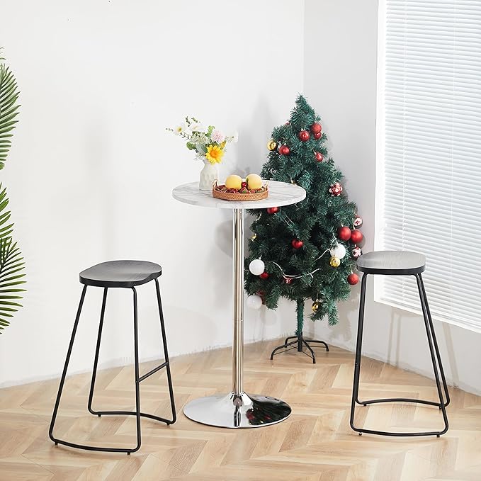 HeuGah Bar Stools Set of 3, Bar Height Wooden Bar Stools Saddle Seat, 30" Backless Barstool for Kitchen Island (Black, 3 PCS 30Inch Barstool)