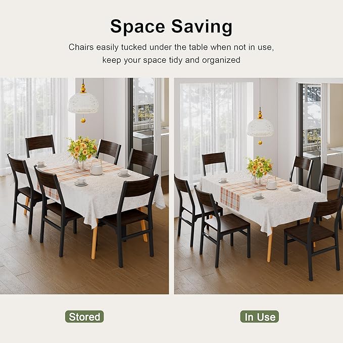 Feonase Dining Chairs Set of 6, Modern Kitchen Chairs with Ergonomic Backrest, MDF Board and Metal Legs, Dinner Chairs for Dining Room, Kitchen and Living Room, Espresso