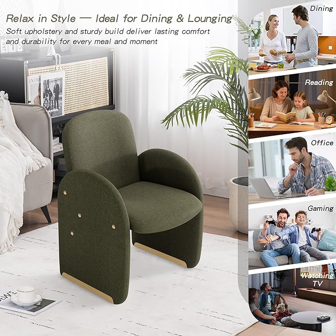YOUTASTE Oversized Mohair Accent Chair for Living Room & Bedroom, Mid-Century Modern Armchair with Wood Frame & Gold Legs, Comfy Upholstered Single Sofa, Green