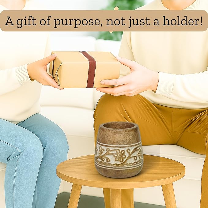 Mie Creations Designer Pencil Holder for Desk Wood | Paintbrush Holder Cup, Desk Accessories, Cute Make Up Brush Organizers | Office Desktop, Wooden Pen Stand | Stationary, Art Supplies | White-4''