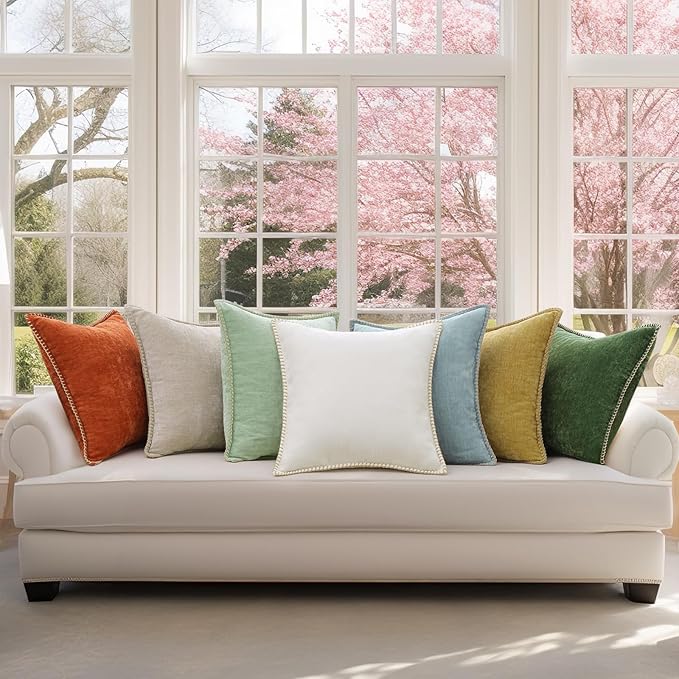 decorUhome Chenille Soft Throw Pillow Covers 22x22 Set of 2, Farmhouse Velvet Neutral Decorative Euro Pillow Covers with Stitched Edge for Couch Sofa Bed Home Decor, Black