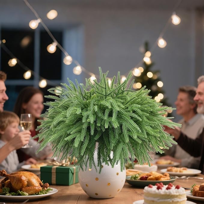 16 Pcs Real Touch Norfolk Pine Branches, 18 Inch Artificial Christmas Green Plants Branches Faux Greenery Stem Fake Cedar Pine Picks for Vase DIY Crafts Garland Wreath Xmas Indoor Outdoor Home Decor