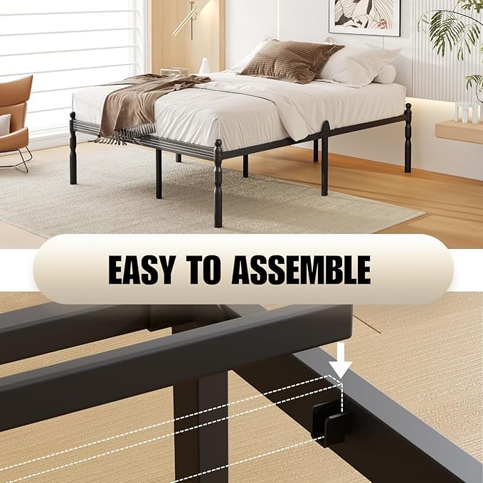 18 Inch Full Metal Bed Frame with Mattress Slide Stopper, Full Size Platform Bed Frames No Box Spring Needed, Heavy Duty Bedframe, Easy Assembly, Noise Free