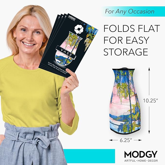 MODGY Expandable Flower Vase Set, Plastic Decorative Modern Foldable Printed Vases for Centerpieces for Wedding, Dining Table, Home Decor, Living Room, Bathroom, Office, Louis C. Tiffany, 4 Pack