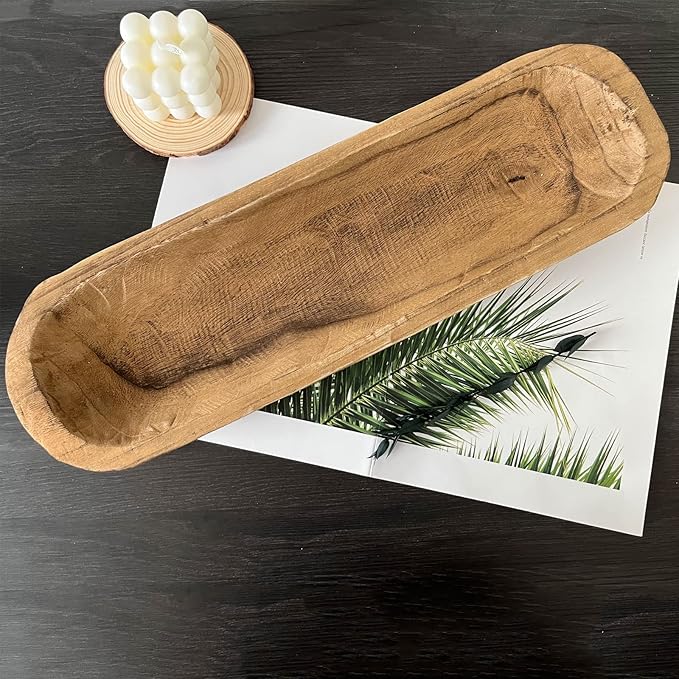 Wooden Dough Bowl Decor, Vintage Wooden Bowl Hand Carved Home Decor for Dining Table Center, Living Room, Kitchen Decor. (20inch brown)