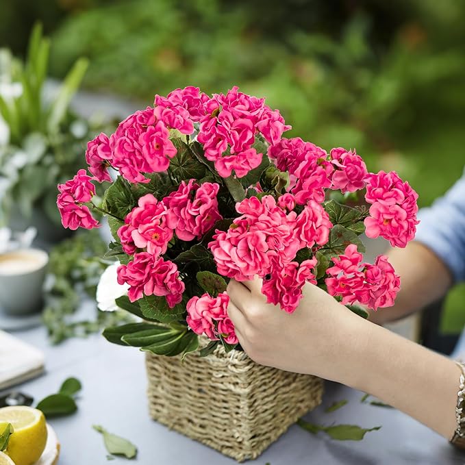 4PCS Home Decor Fake Plants Artificial Flowers Artificial Geraniums Outdoor Fake Flowers Artificial Flowers Fake Silk Bouquet, Fall Decor for Interior Porch Garden Decoration 14.4"(Rose Red)