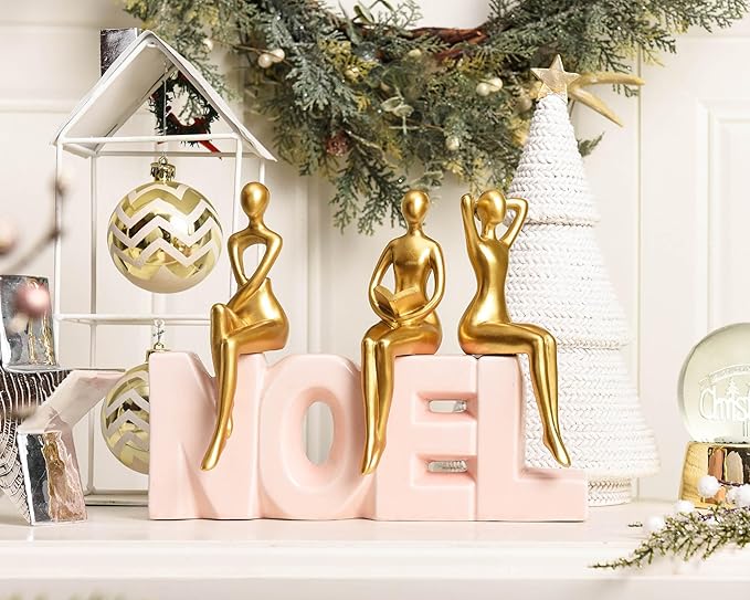 Quoowiit Gold Decor Thinker Statue Decor Book Shelf Decor, Abstract Statue Ornament Office Decor Modern Home Decor Decorations for Living Room Collectable Figurines Coffee Table Decor 3 Piece