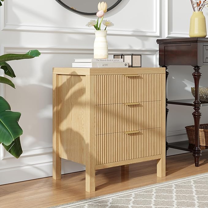 Nightstands Set of 2, Bedside End Table, Modern Wooden Night Stand with 6-Drawer - Boho Cabinet Accent Storage Furniture for Bedroom, Living Room, Nature