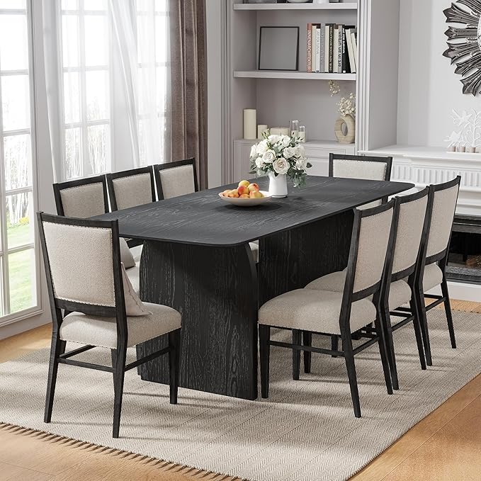 Casaphoria 79" Large Dining Table for 8, Wood Rectangular Living Room Table, Modern Farmhouse Kitchen Table with Scratch-Resistant Top & Wood Pedestal, Easy Assembly and Clean, Black