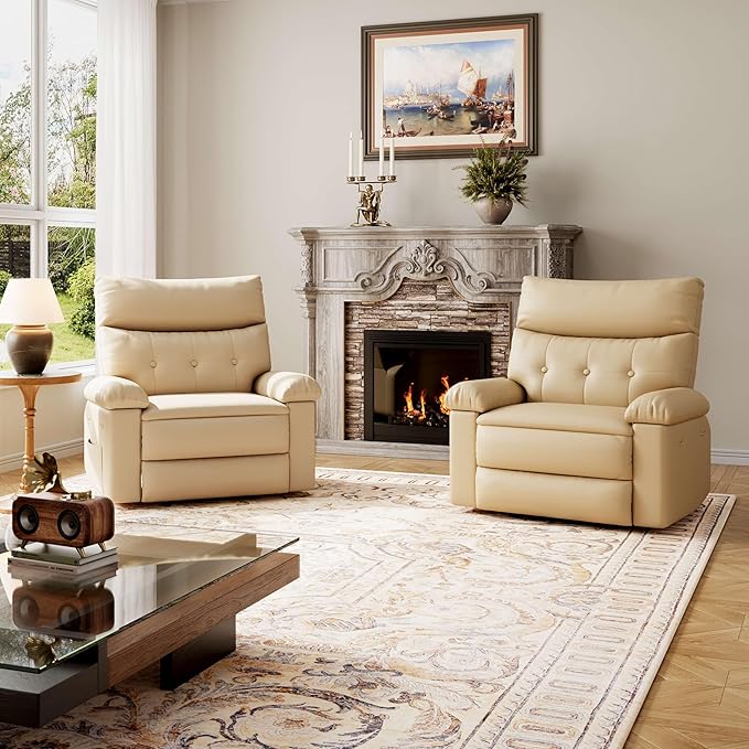 GarveeHome Oversized Recliner Chair - PU Leather Manual Recliner for Adults, Lazy Chair with 1.5X Sponge Comfort Arm and Back for Living Room, Bedroom