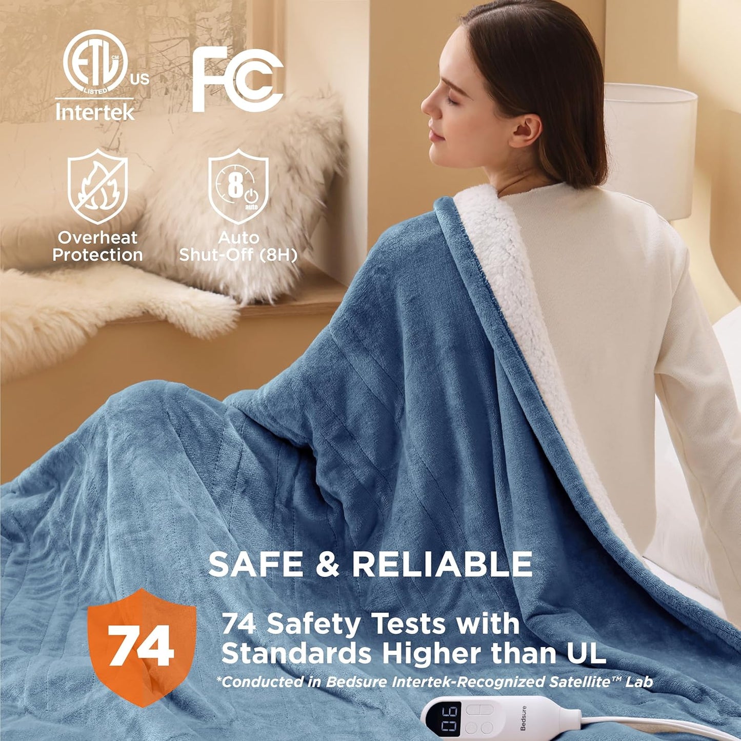 Bedsure Electric Blanket Full Size - Soft Flannel Heated Blanket, Fast Heating with 10 Time Settings & 6 Heat Settings, Warm Gift for Grandma (72x84 inches, Blue)