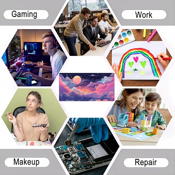 Cute Pink Purple Space Clouds Desk Mat Anime Gaming Mouse Pad Pastel Sky Desk Pad XXL Large Extended Mousepad 31.5x15.75 in, Cool Laptop Computer Keyboard and Mouse Mat for Women Office Decor