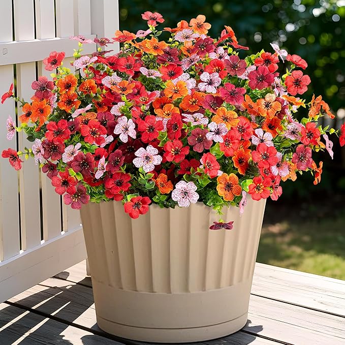 Fall Mums Artificial Flowers for Outdoors Potted, 12 Bundles Fake Fall Daisy Flower with Realistic Eucalyptus Leaves, Fake Plants for Greenery Boxwood Porch Patio Garden Pot Courtyard