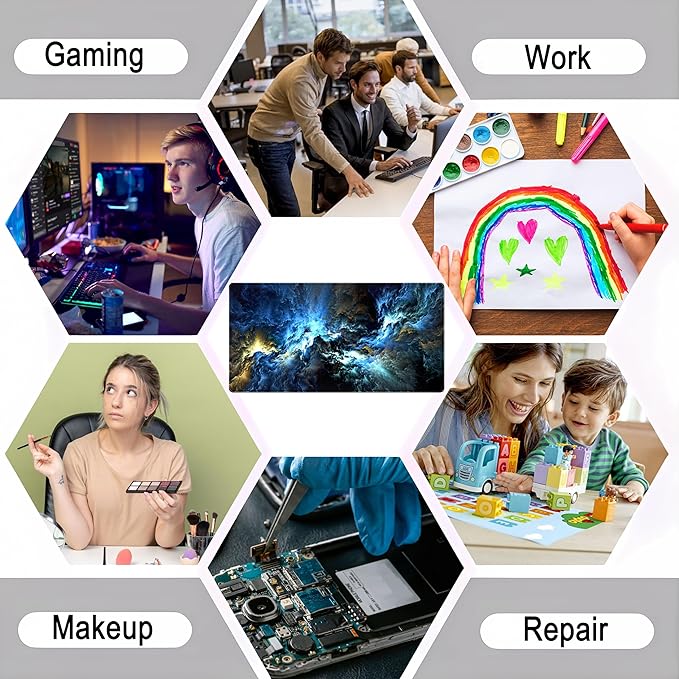 Cool Blue Waves Desk Mat XXL Gaming Mouse Pad, Large Extended Non-Slip Rubber Base Mousepad, Keyboard Mouse Mat, Desk Pad with Stitched Edges 31.5x15.75 in, Desktop Accessories Mat for Women