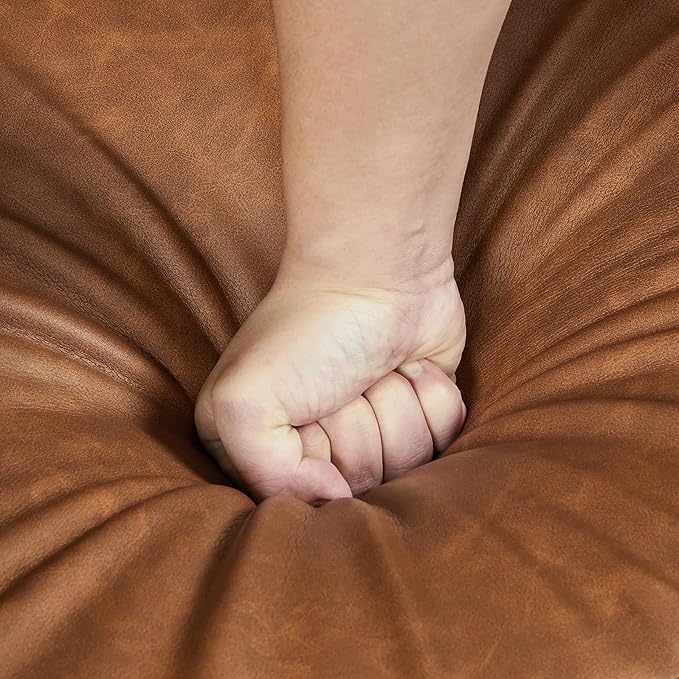 Yaheetech Mid-Century Accent Chairs, PU Leather Modern Upholstered Living Room Chair, Cozy Armchair Button Tufted Back and Wood Legs for Bedroom/Office/Cafe, Retro Brown