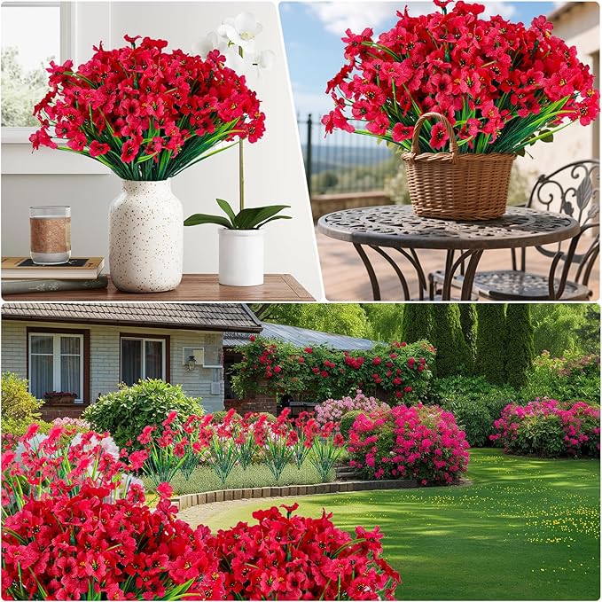 20 Bundles Artificial Flowers for Outdoors or Indoor Garden Home Decoration,No Fade Fake Flowers Faux Plants for Decoration Hanging Planters,Porch Window Box Garden Wedding Farmhouse Fake Plants
