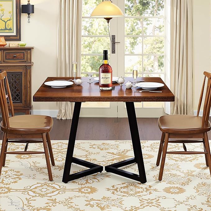 NicBex 31.5 Inch Square Dining Table for 4, Wooden Small Dinner Table Farmhouse Square Kitchen Tables with Metal Leg for Dining Room, Kitchen, Living Room, Brown & Black