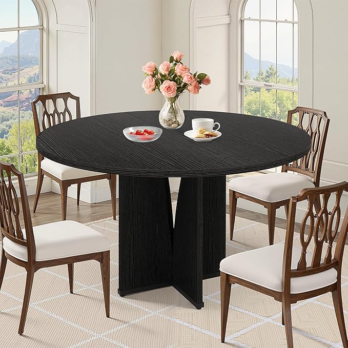 NicBex 39 Inch Round Dining Table for 4, Wooden Small Dinner Table Farmhouse Kitchen Tables with X-Shaped Stable Pedestal for Dining Room, Kitchen, Living Room,Black