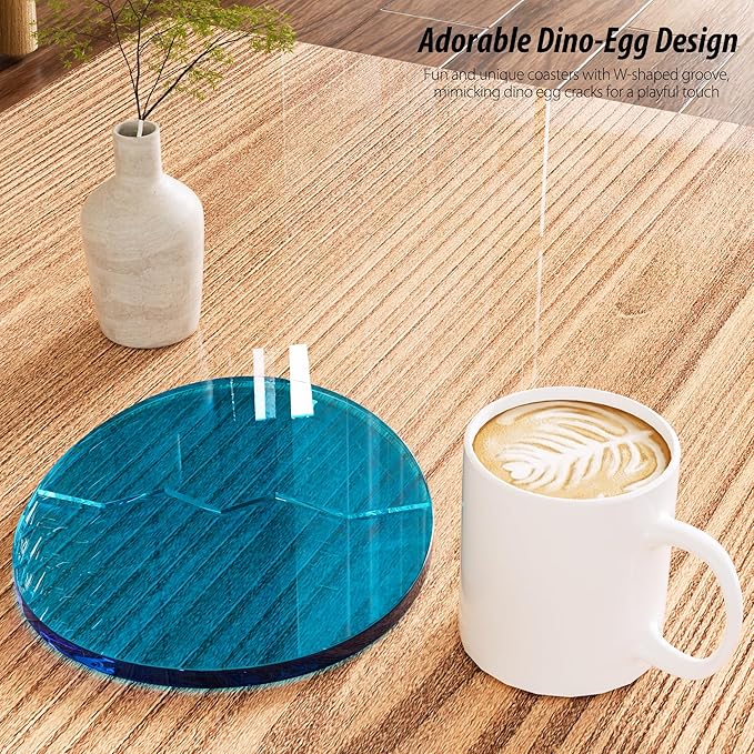 Acrylic Coaster Decorative Plates,Office Desk Accessories, Clear Dinosaur Egg Shape Coffee Cup Decor, Perfect for Tabletop Protection and Display.