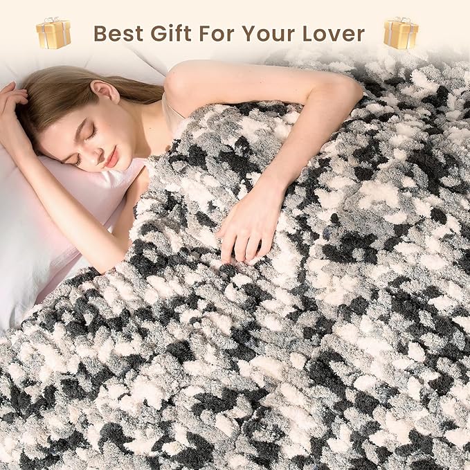 L'AGRATY Chunky Knit Blanket Throw: 60''x80'' Chenille Chunky Knitted Throw Blankets for Twin Bed Couch - Handmade Thick Cable Knit Blanket - Large Crochet Rope Blankets for Home Decor
