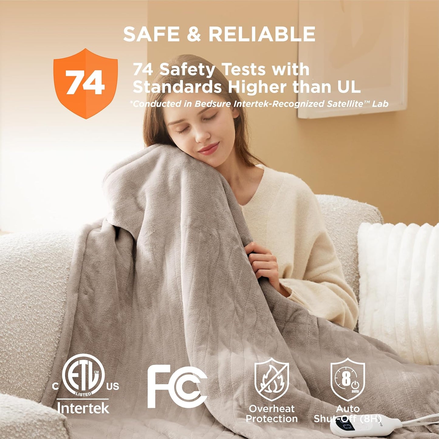 Bedsure Electric Blanket Full Size - Soft Flannel Heated Blanket, Fast Heating with 10 Time Settings & 6 Heat Settings, Warm Gift for Grandma (72x84 inches, Taupe)