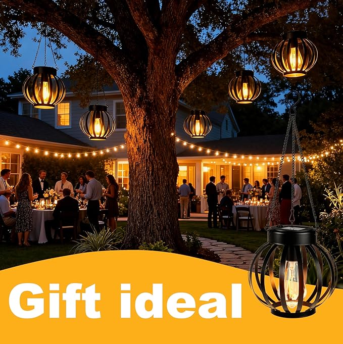 YAKii 2 Pack Solar Lanterns Outdoor Waterproof,Metal Hanging Solar-Powered Lights Outside Lanterns, Warm White LED Lights Decor for Yard Garden Pathway Patio Porch Balcony Decoration