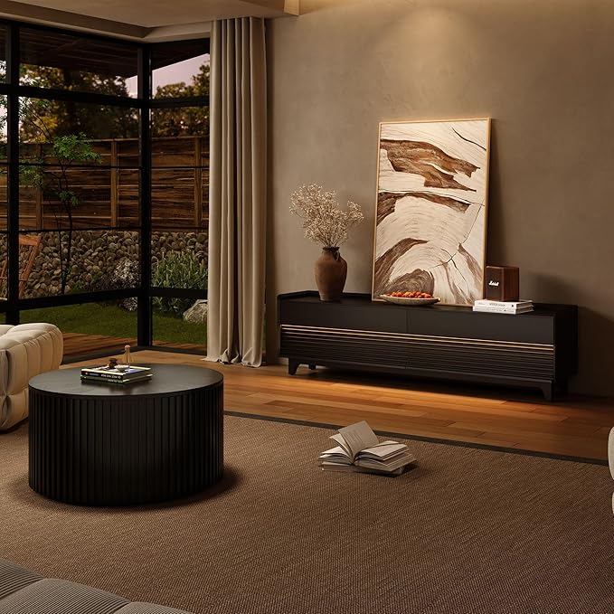 POVISON Fully-Assembled Mid Century Modern TV Stand with Legs, 78.74" Wood Media Console with Adjustable LED Light, Entertainment Center with Storage for Living Room