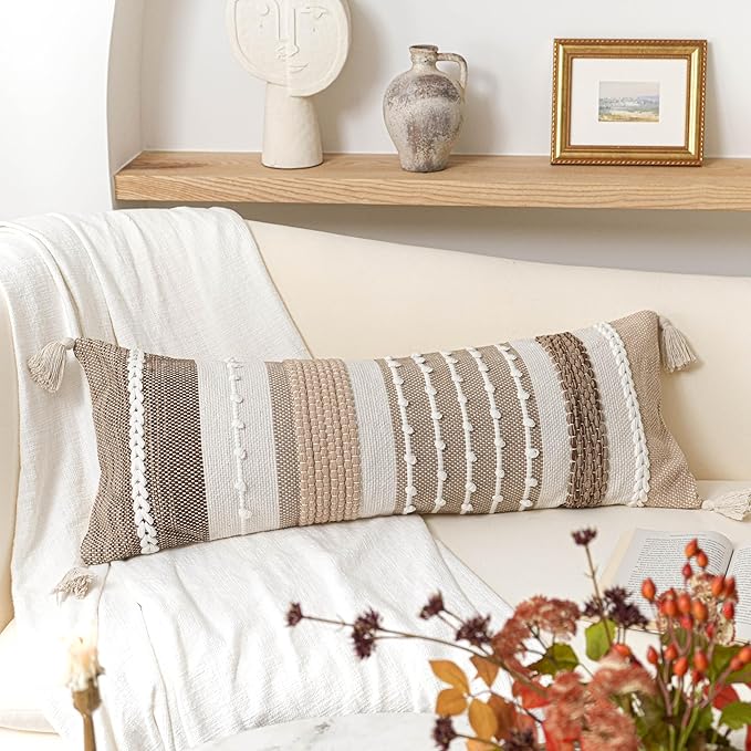 BlissBlush Brown Decorative Lumbar Pillow Cover 14x36 Boho Long Body Pillow for Bed Farmhouse Lumbar Throw Pillow for Couch Modern Accent Textured Throw Pillowcase