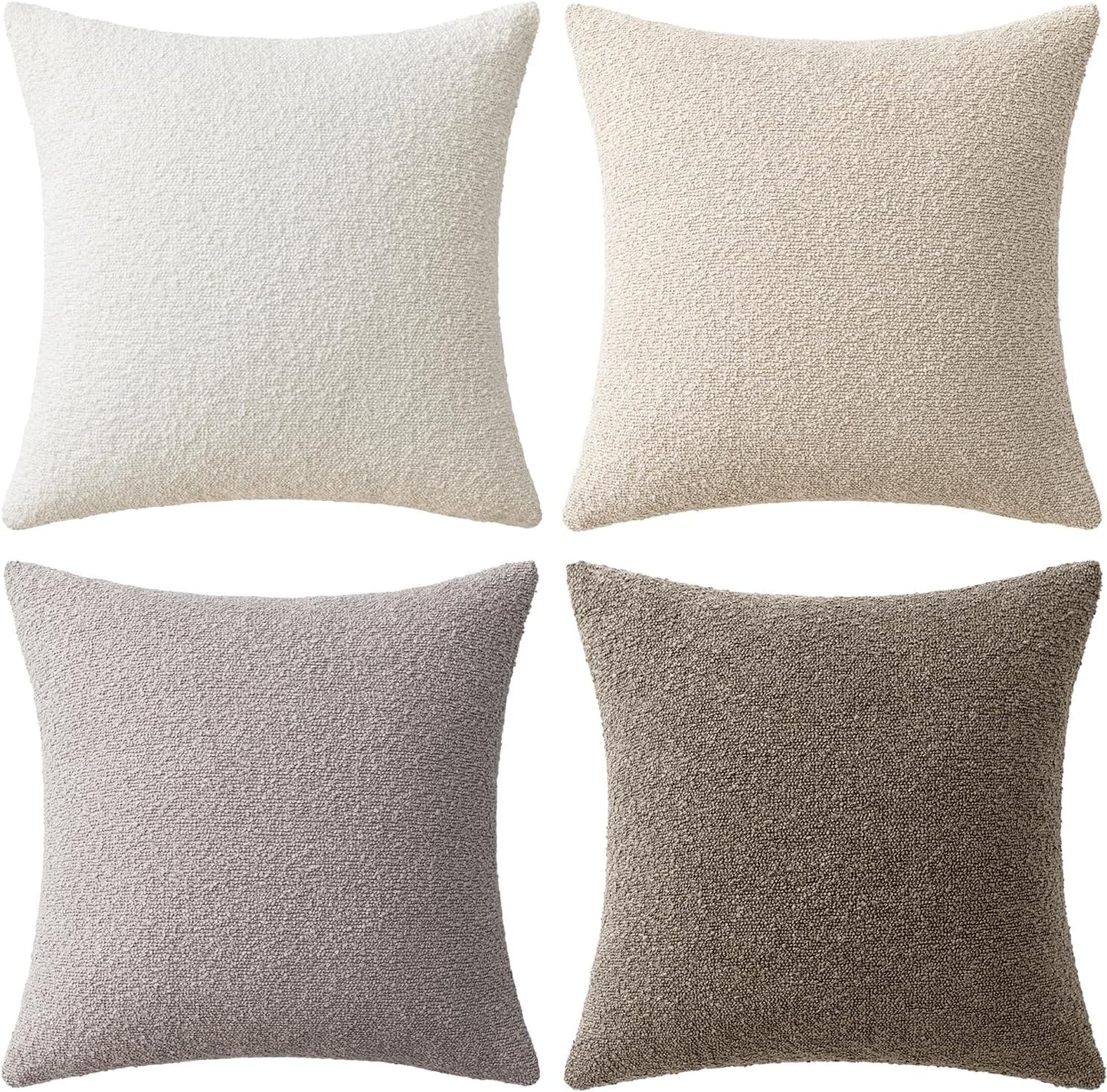 MIULEE Pack of 4 Decorative Textured Boucle Throw Pillow Covers 20x20 Inch Neutral Accent Solid Pillow Cases Soft Couch Cushion Covers for Modern Farmhouse Boho Chair Sofa Bed Livingroom Home Decor