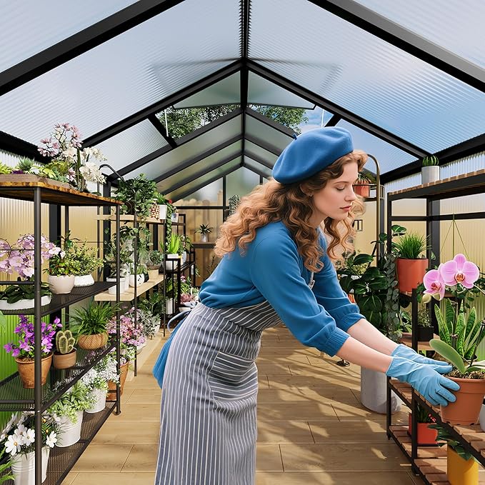 8 x 10 FT Greenhouse, Greenhouses for Outside, Polycarbonate Greenhouse with Aluminum Frame, Lockable Door and Ajustable Roof Vent for Backyard, Green Houses for Outside Garden Backyard, Patio