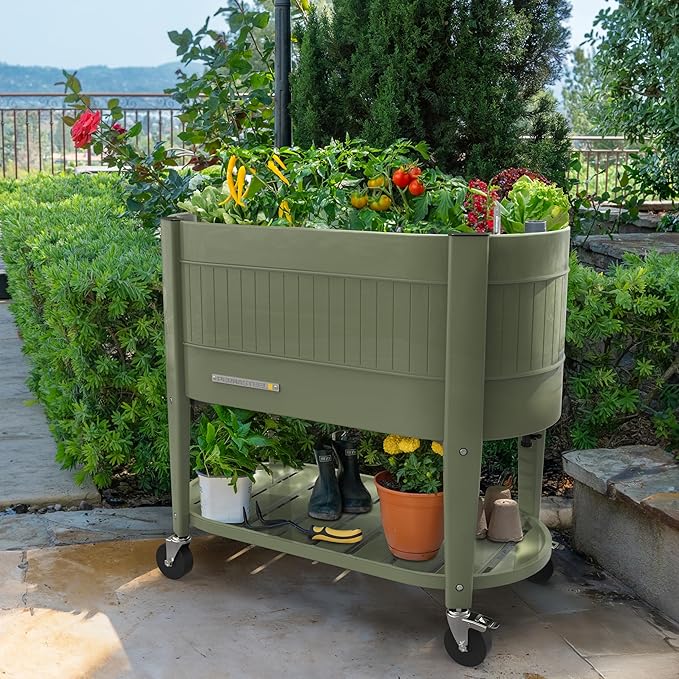 Permasteel Raised Garden Bed with Legs, 40×20×37 in, Planter Box with EnGrow™ TrueSoil™ Technology for Vegetables, Flowers, Herbs, and Fruit, Outdoor Indoor, Storage Shelf, Green