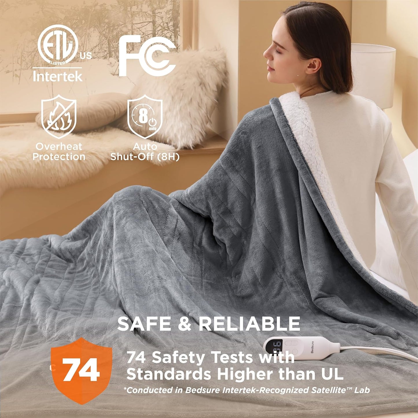 Bedsure Electric Blanket Twin - Soft Flannel Heated Blanket Twin Size, GentleSoft Fast Heating with 10 Time Settings & 6 Heat Settings, Warm Gift for Grandma (62x84 inches, Grey)