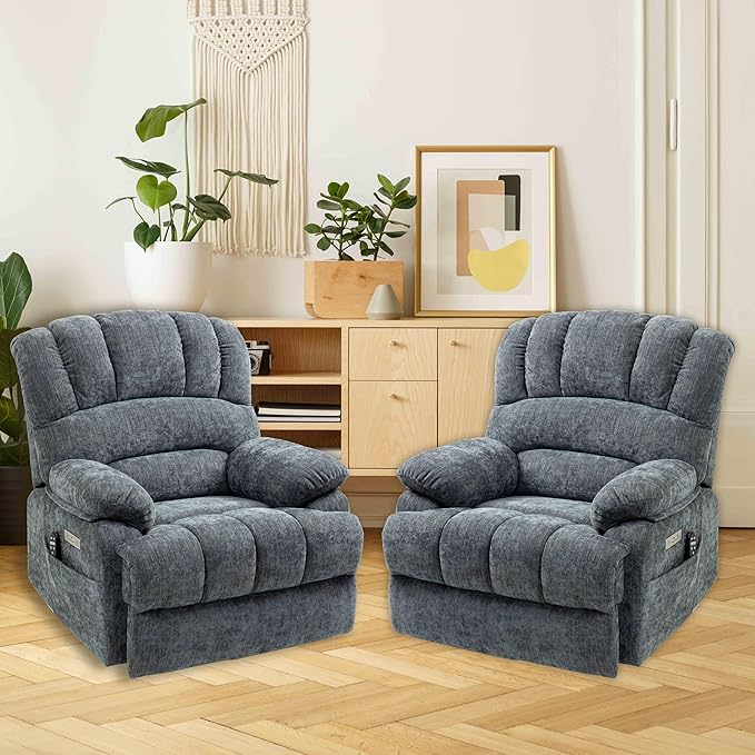 Power Lift Chair with Massage Lumbar Heating, Large Recliner Chair for Adult, 23" Wide Seat Big and Tall Recliner Sofa with Remote Control, Standing Assistance, Cup Holders, Blue Grey