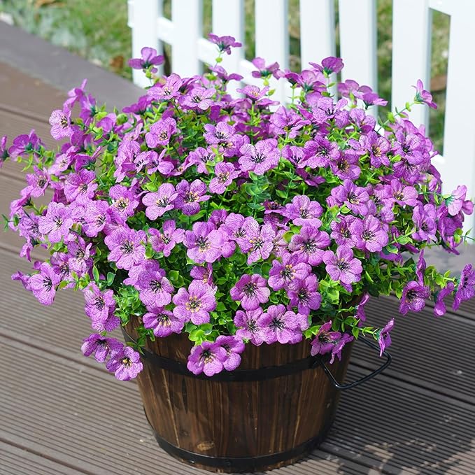Artificial Fake Plants Flowers for Outdoor Outside Summer Decoration, 12 Bundles Faux UV Resistant Look Real Silk Purple Daisy for Porch Patio Home Window Box Yard Garden Planter
