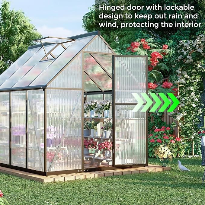 6 x 6 FT Greenhouse for Outside,Aluminum Walk-in Greenhouse,Dark Gray