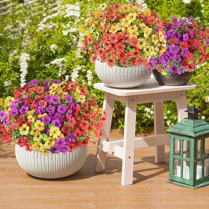 AmyHomie 16 Bundles Artificial Flowers for Outdoor Outside Spring Summer Decoration UV Resistant Faux Flowers No Fade Fake Plastic Plants Garden Porch Window Box Decorating
