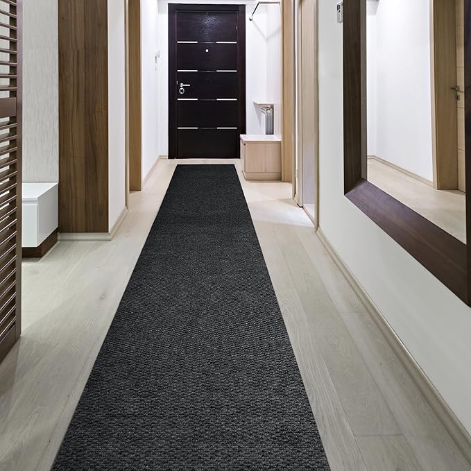 iCustomRug Spartan Weather Warrior Indoor/Outdoor Utility Berber Loop Carpet Runner with Non-Slip Thermoplastic Rubber Backing, 6ft X 10ft in Black