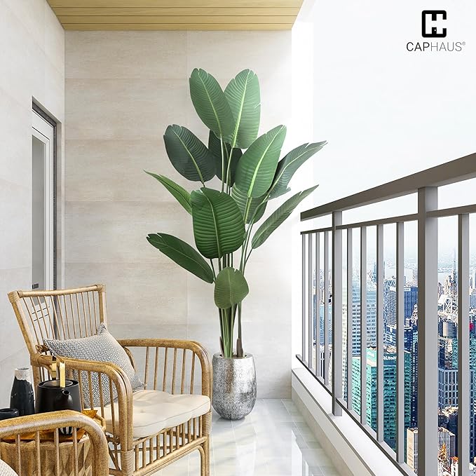 CAPHAUS 5 Feet Artificial Bird of Paradise, 60 Inch with 10 Trunks, Premium UV Resistant Lifelike Fake Plant in Pot with Dried Moss for Office, Indoor/Outdoor Use & Tropical Home Décor