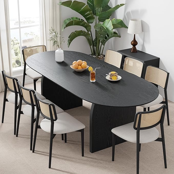 Casaphoria 79" Large Dining Table for 8, Wood Oval Living Room Table, Modern Farmhouse Kitchen Table with Scratch-Resistant Top & Wood Pedestal, Easy Assembly and Clean, Black