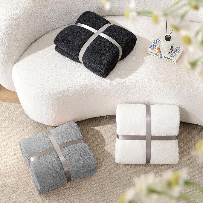 JOOJA Knit Throw Blanket Super Soft Warm Blanket for Couch Lightweight Fluffy Blanket for Bed Sofa 60x80 Inches Grey